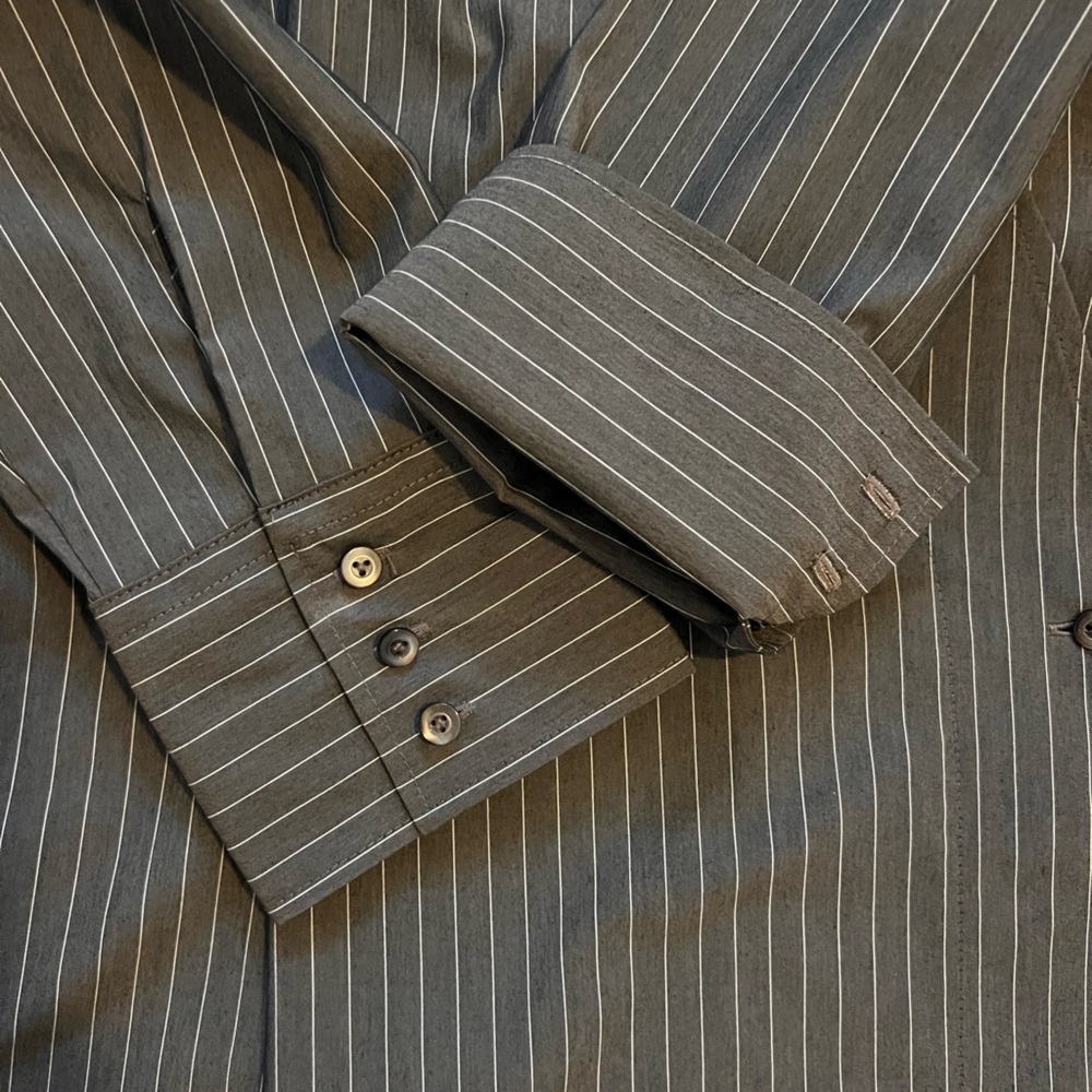 Talbots Gray Pinstripe Wrap Blouse - Picture 4 of 10